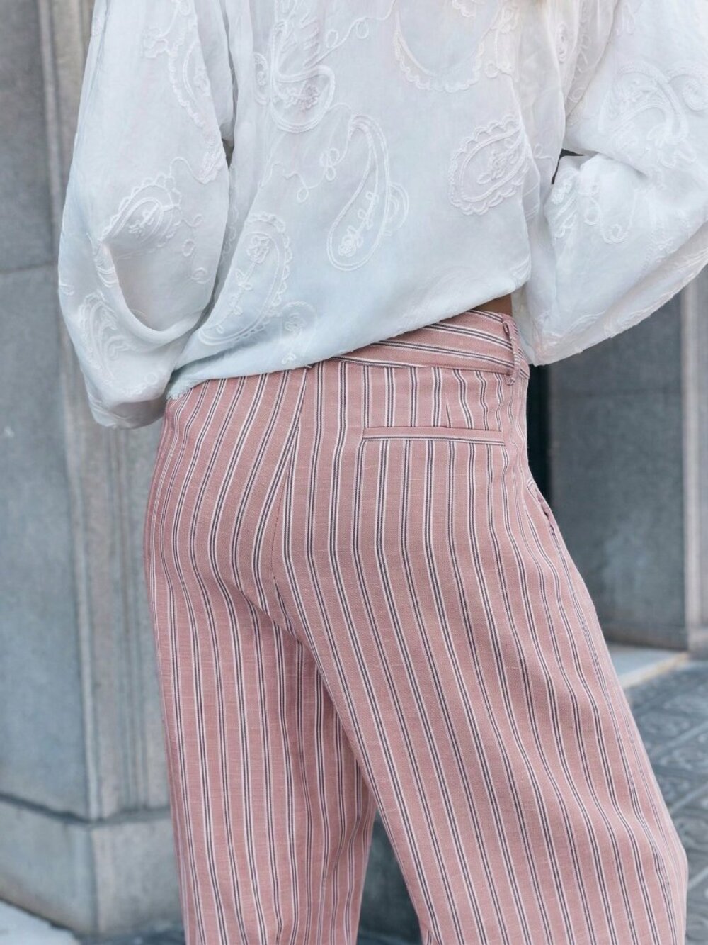 Baby Pink Casual Women's Mid Rise Long Pants - Picture 6 of 7